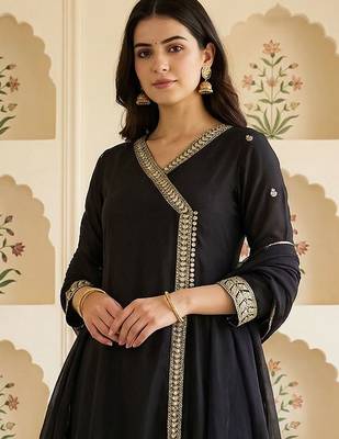 Women Ethnic Motifs Embroidered Angrakha Kurta with Trousers & With Dupatta 3