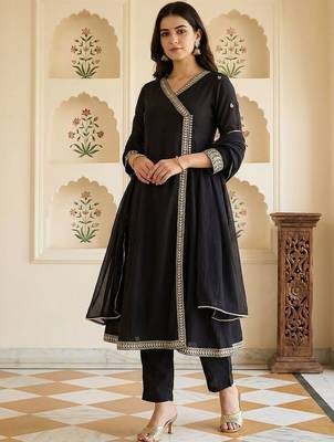 Women Ethnic Motifs Embroidered Angrakha Kurta with Trousers & With Dupatta 4