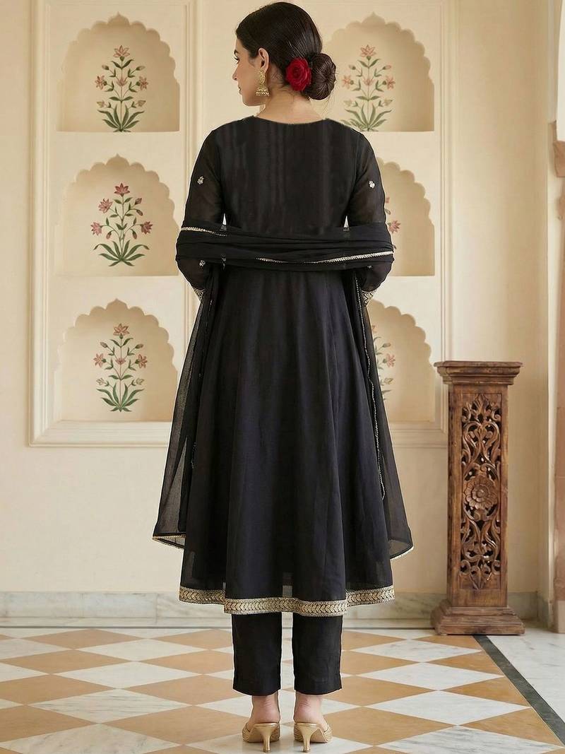 Women Ethnic Motifs Embroidered Angrakha Kurta with Trousers & With Dupatta