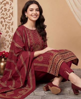 Women Ethnic Motifs Printed Regular  Cotton Kurta with Trousers & With Dupatta 1