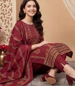 Women Ethnic Motifs Printed Regular  Cotton Kurta with Trousers & With Dupatta