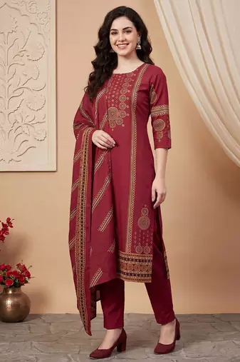Women Ethnic Motifs Printed Regular  Cotton Kurta with Trousers & With Dupatta