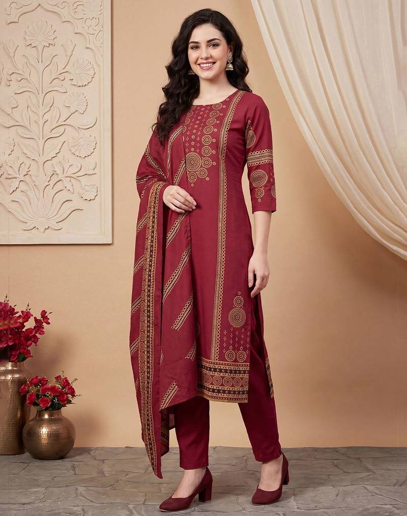 Women Ethnic Motifs Printed Regular  Cotton Kurta with Trousers & With Dupatta
