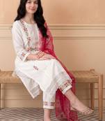Women Ethnic Motifs Embroidered Regular Thread Work Kurta with Trousers & With Dupatta