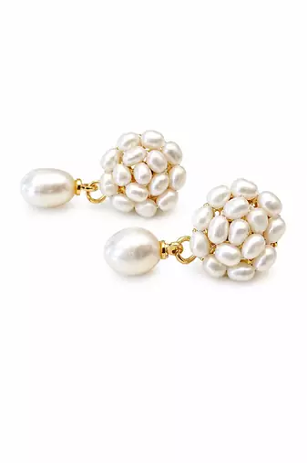 Freshwater pearl cluster drop earrings with gold-tone accents