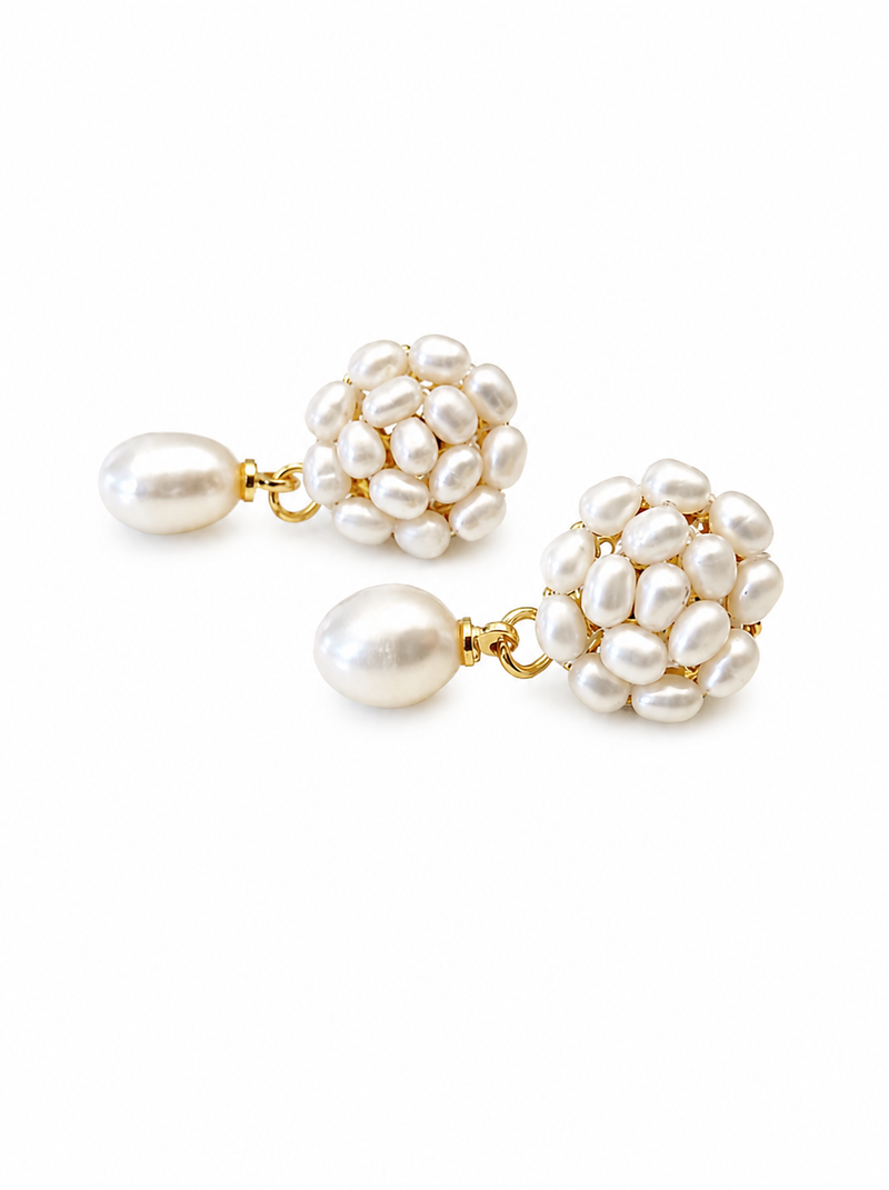 Freshwater pearl cluster drop earrings with gold-tone accents