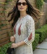Women Printed Regular Beads and Stones  Cotton Kurta with Trousers