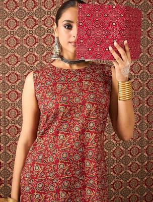 Women Ethnic Motifs Printed  Cotton Straight Kurta With Salwar Set 1