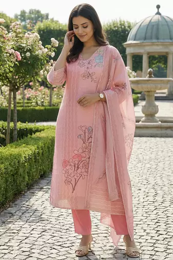 Women Floral Printed Regular Kurta with Trousers & With Dupatta