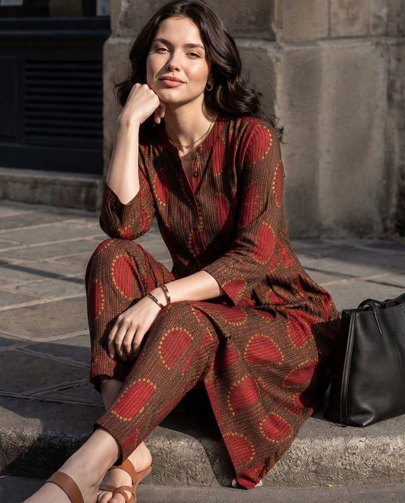 Women Ethnic Motifs Printed Regular  Cotton Kurta with Trousers