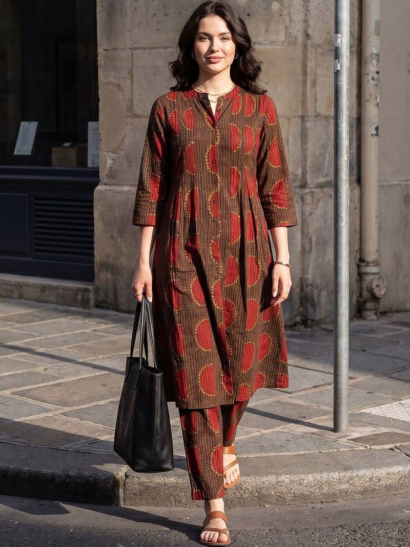 Women Ethnic Motifs Printed Regular  Cotton Kurta with Trousers