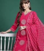 Ethnic Motifs Printed Panelled  Cotton Kurta with Trousers & With Dupatta