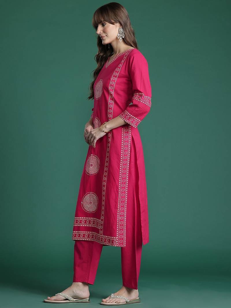 Ethnic Motifs Printed Panelled  Cotton Kurta with Trousers & With Dupatta