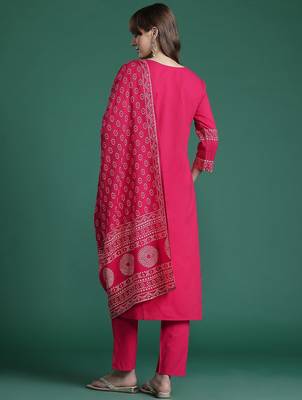 Ethnic Motifs Printed Panelled  Cotton Kurta with Trousers & With Dupatta 7