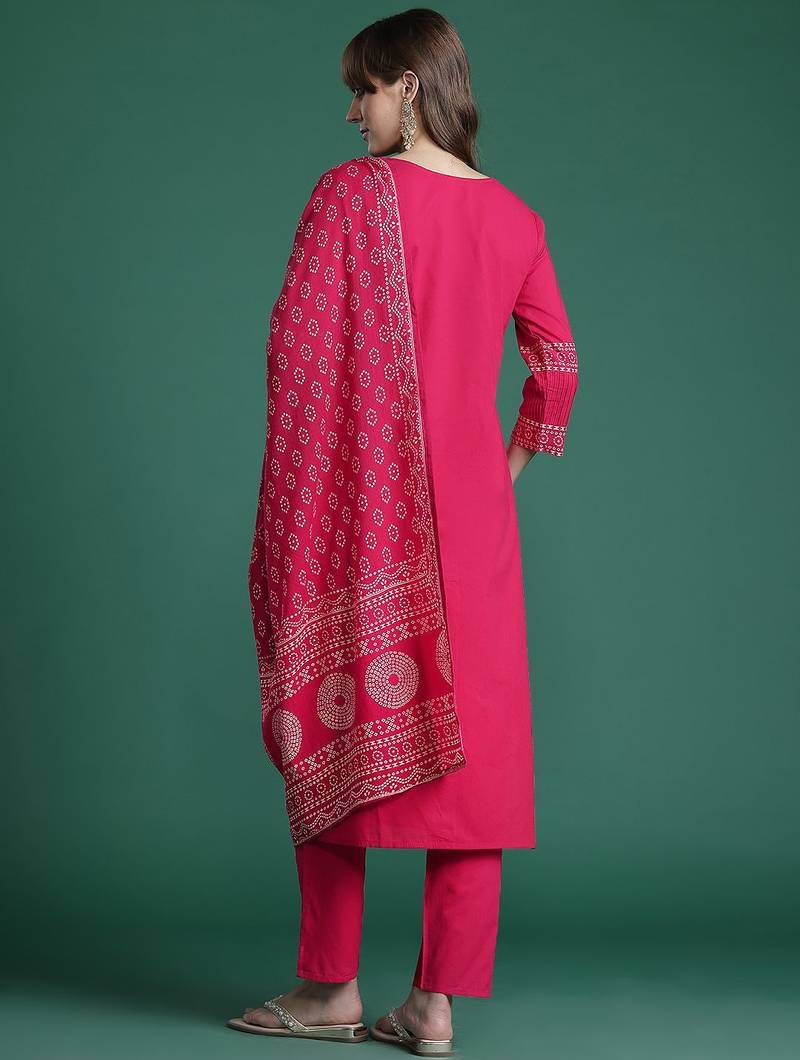 Ethnic Motifs Printed Panelled  Cotton Kurta with Trousers & With Dupatta