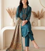 Women Ethnic Motifs Embroidered Regular Thread Work Pure Cotton Kurta with Trousers & With Dupatta