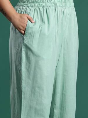 Plus Size Sea Green Embroidered Straight Kurta Trousers With Dupatta set 3
