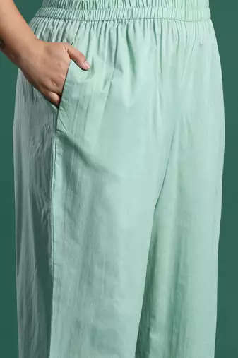 Plus Size Sea Green Embroidered Straight Kurta Trousers With Dupatta set