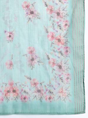 Plus Size Sea Green Embroidered Straight Kurta Trousers With Dupatta set 4
