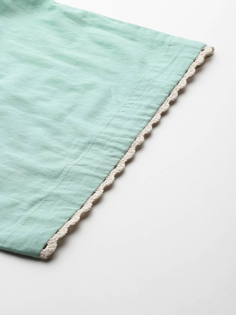 Plus Size Sea Green Embroidered Straight Kurta Trousers With Dupatta set