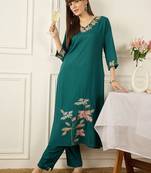 Floral Printed Thread Work  Cotton Kurta With Palazzos