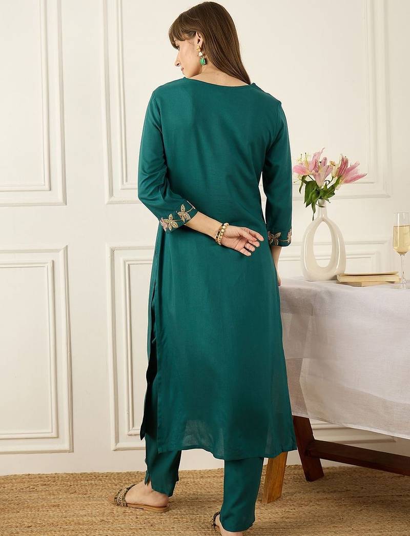 Floral Printed Thread Work  Cotton Kurta With Palazzos