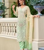 Floral Embroidered Sequinned Straight Organza Kurta With Trousers And Dupatta