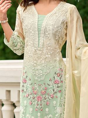 Floral Embroidered Sequinned Straight Organza Kurta With Trousers And Dupatta 2