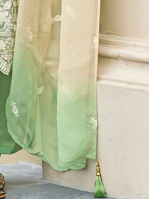 Floral Embroidered Sequinned Straight Organza Kurta With Trousers And Dupatta 3