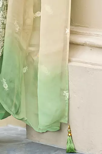 Floral Embroidered Sequinned Straight Organza Kurta With Trousers And Dupatta
