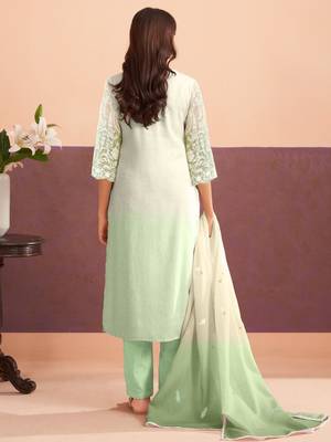 Floral Embroidered Sequinned Straight Organza Kurta With Trousers And Dupatta 4