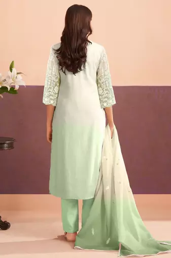 Floral Embroidered Sequinned Straight Organza Kurta With Trousers And Dupatta