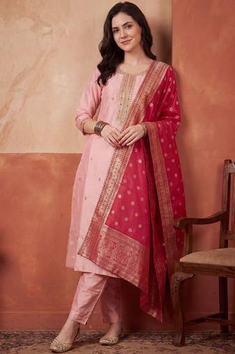Women Ethnic Motifs Embroidered Sequinned Kurta with Trousers & With Dupatta