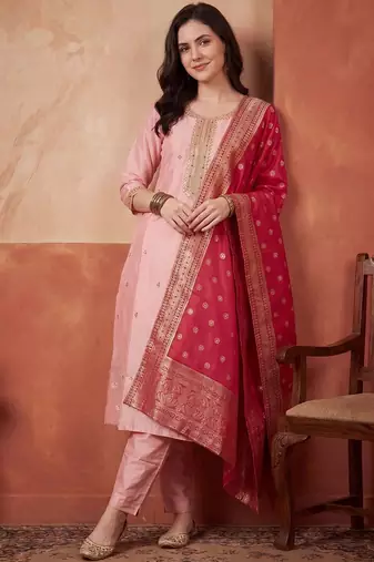 Women Ethnic Motifs Embroidered Regular Sequinned Kurta with Trousers & With Dupatta