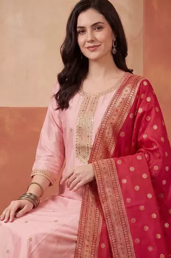 Women Ethnic Motifs Embroidered Regular Sequinned Kurta with Trousers & With Dupatta