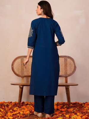 Women Ethnic Motifs Printed Regular Sequinned  Cotton Kurta with Trousers & With Dupatta 4