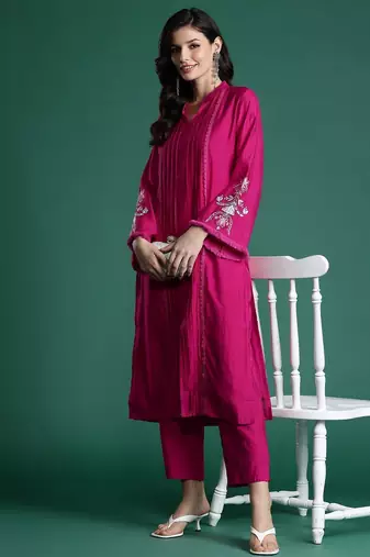 Embroidered Panelled Kurta with Trousers