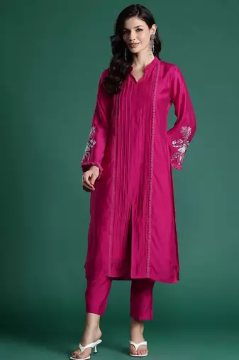 Embroidered Panelled Kurta with Trousers