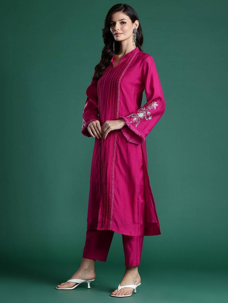 Embroidered Panelled Kurta with Trousers