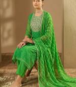 Women Ethnic Motifs Regular Thread Work Kurta with Trousers & With Dupatta