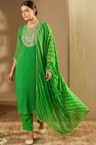 Women Ethnic Motifs Regular Thread Work Kurta with Trousers & With Dupatta