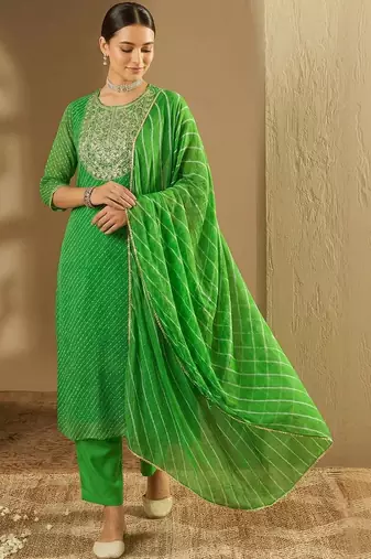 Women Ethnic Motifs Regular Thread Work Kurta with Trousers & With Dupatta