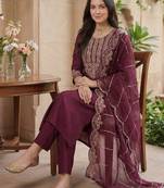 Women Ethnic Motifs Embroidered Regular Thread Work Liva Kurta with Trousers & With Dupatta