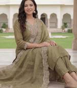 Women Ethnic Motifs Embroidered Regular Thread Work Kurta with Trousers & With Dupatta