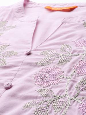 Floral Embroidered Thread Work  Cotton Kurta with Trousers 2