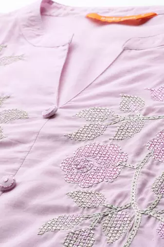 Floral Embroidered Thread Work  Cotton Kurta with Trousers