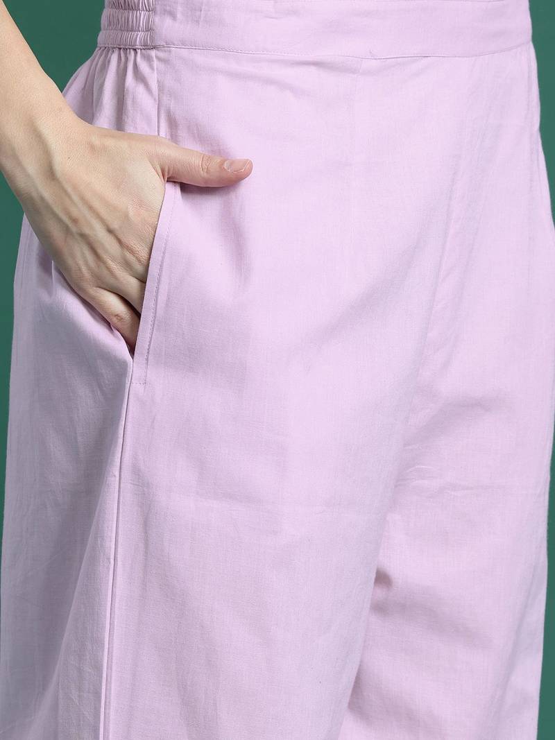 Floral Embroidered Thread Work  Cotton Kurta with Trousers