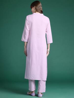 Floral Embroidered Thread Work  Cotton Kurta with Trousers 7