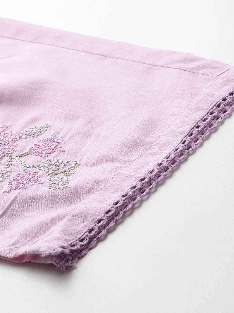 Floral Embroidered Thread Work  Cotton Kurta with Trousers