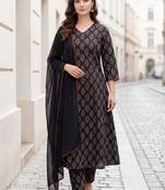Women Ethnic Motifs Printed Regular  Cotton Kurta with Trousers & With Dupatta